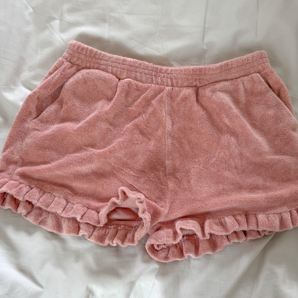 Emile Et Ida Pink Terry Ruffle Lounge Shorts